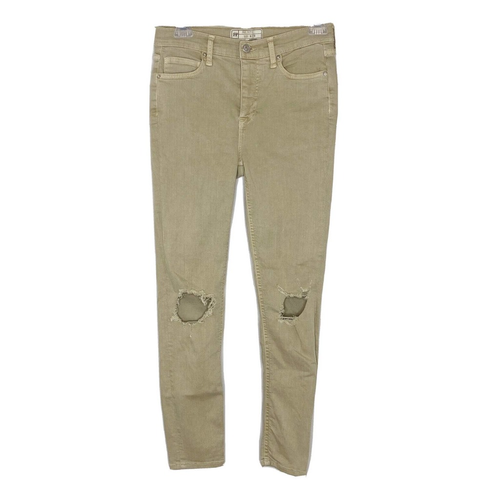 Free People Womens Tan Denim Destroyed Skinny Jeans Tan Size 27
